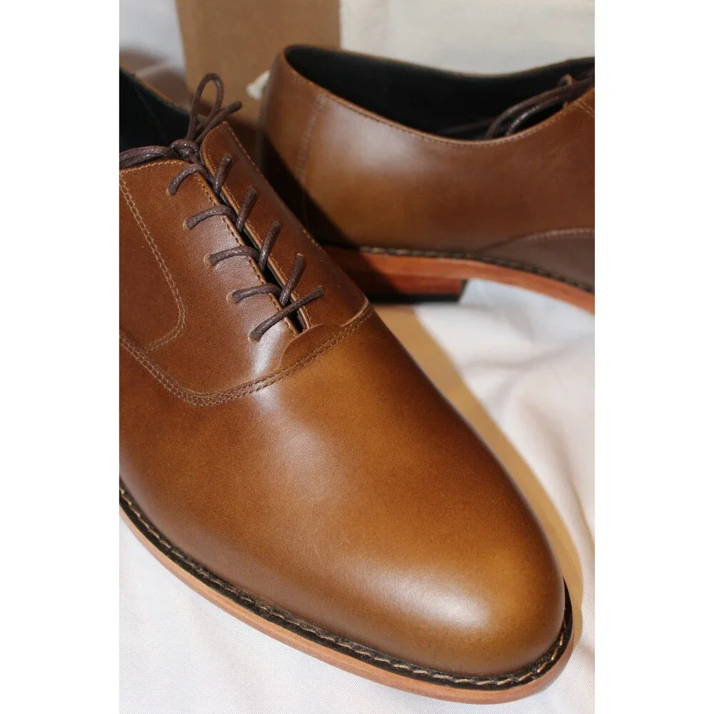 NISOLO MEN'S EVERYDAY OXFORD LEATHER DRESS SHOES BROWN SZ 12 NEW $188